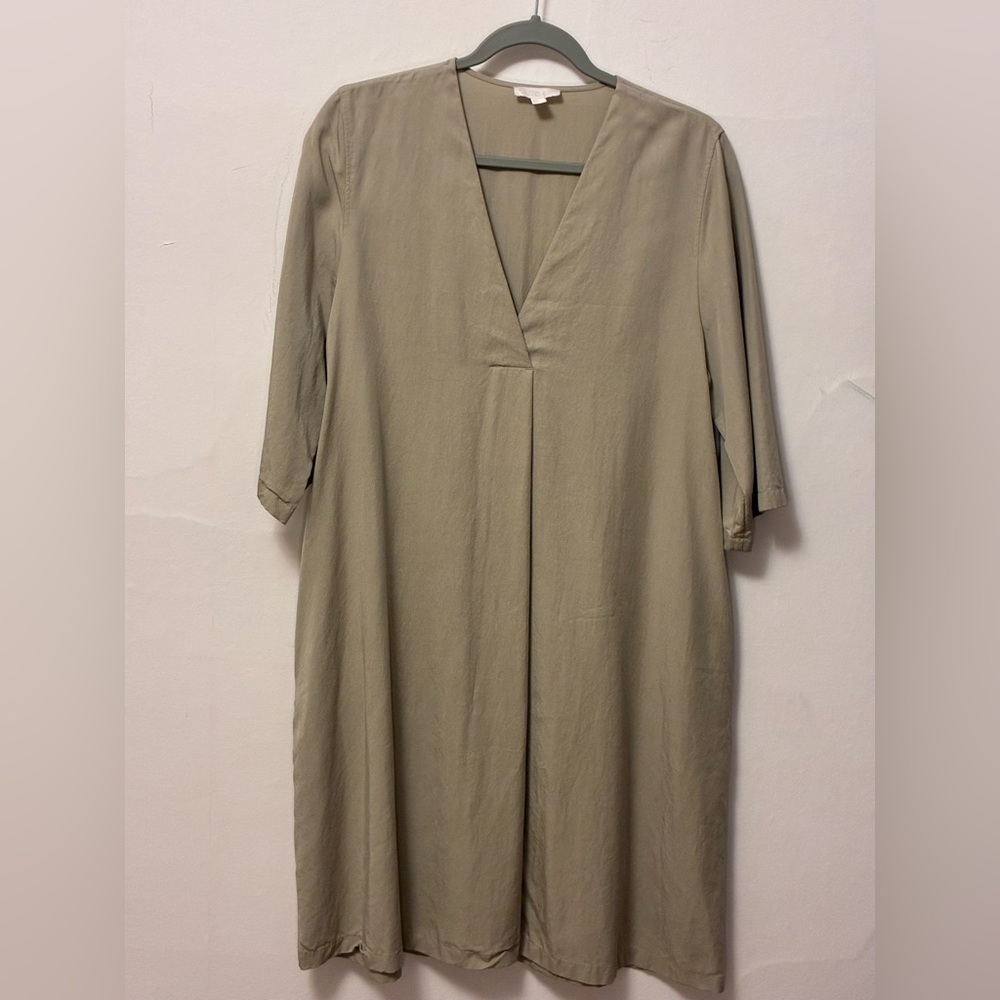 COS Taupe V-Neck A-Line Dress